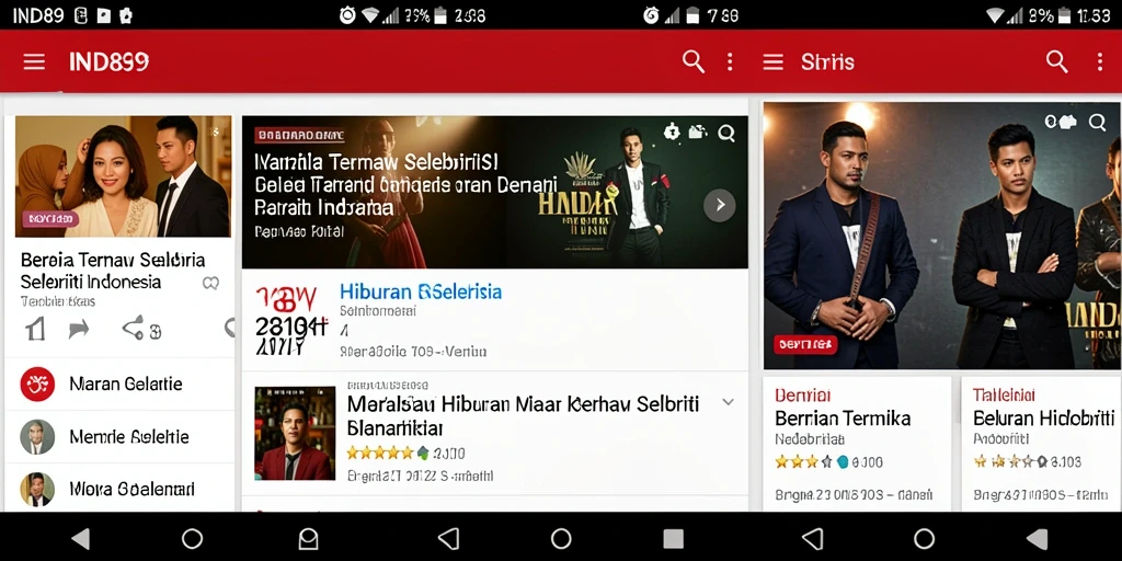 Antarmuka aplikasi dengan berita selebriti terbaru.