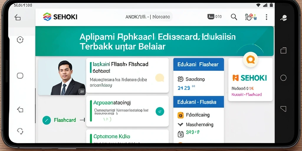 Antarmuka intuitif SEHOKI dengan fitur flashcard yang interaktif.