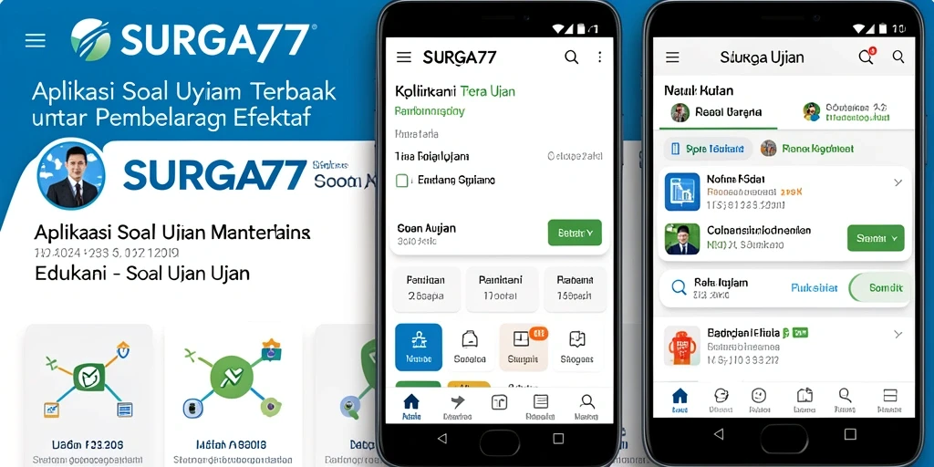 Tampilan antarmuka aplikasi Soal Ujian SURGA77 yang interaktif.